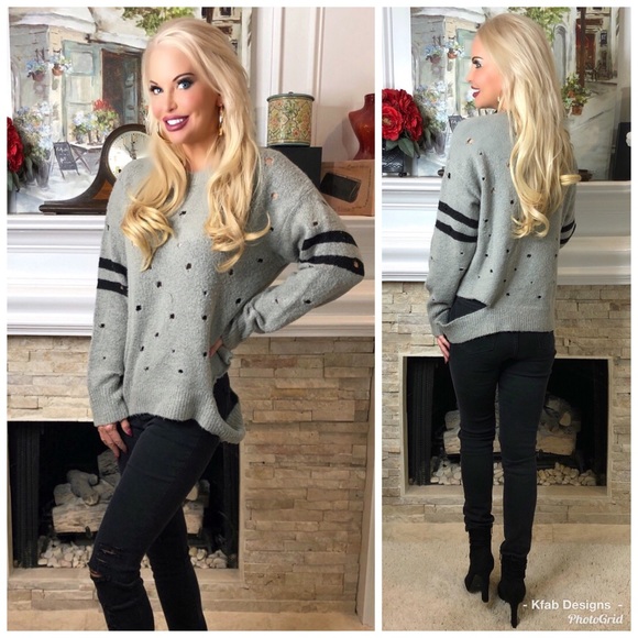 LAST 1! 💕Gray and Black Distressed Sweater - Picture 2 of 6